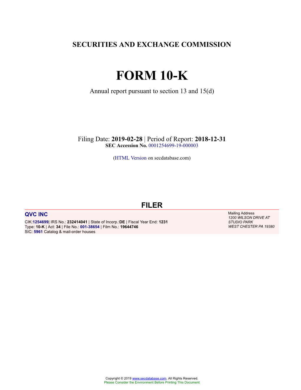 QVC INC Form 10-K Annual Report Filed 2019-02-28