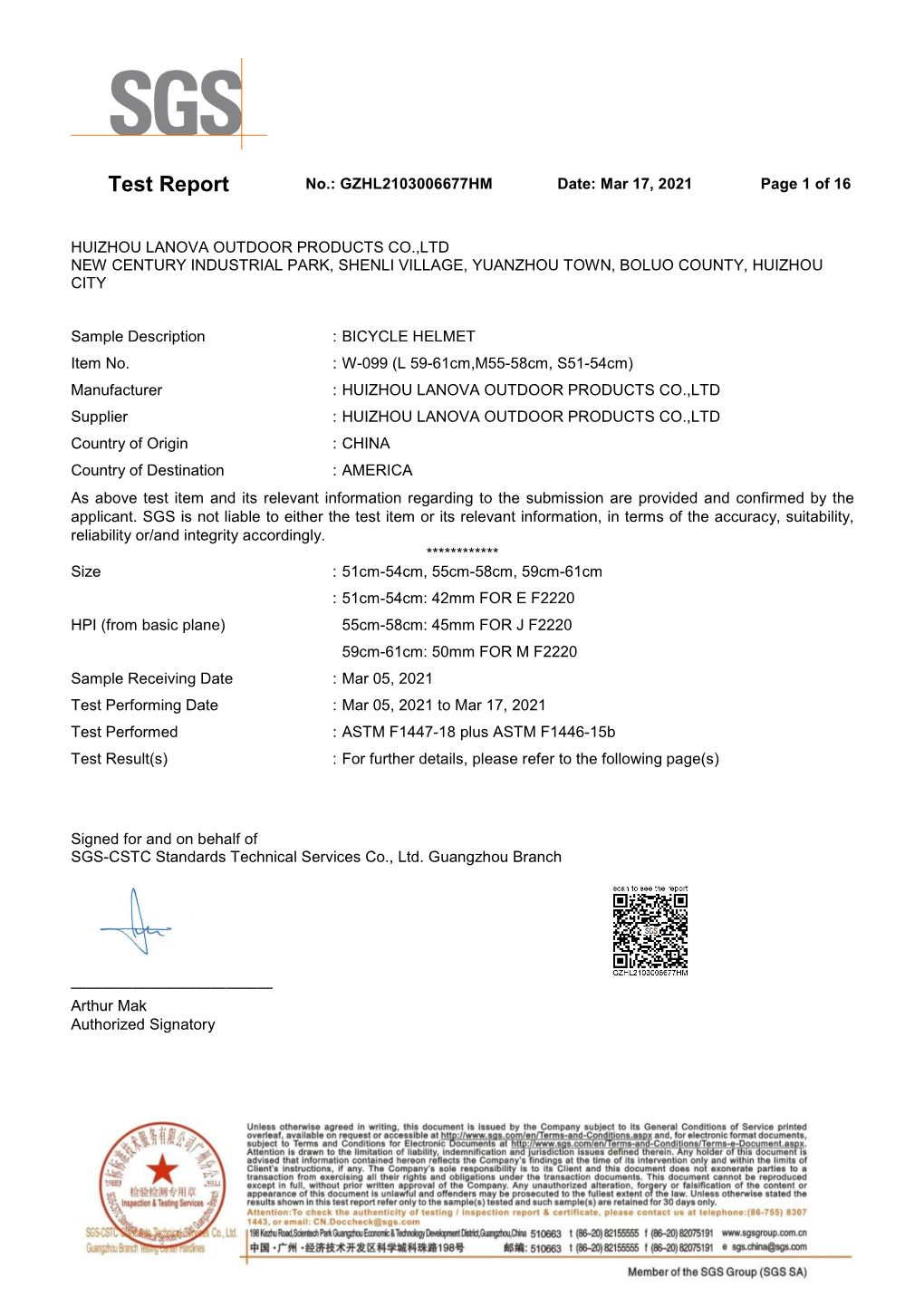 Test Report No.: GZHL2103006677HM Date: Mar 17, 2021 Page 1 of 16