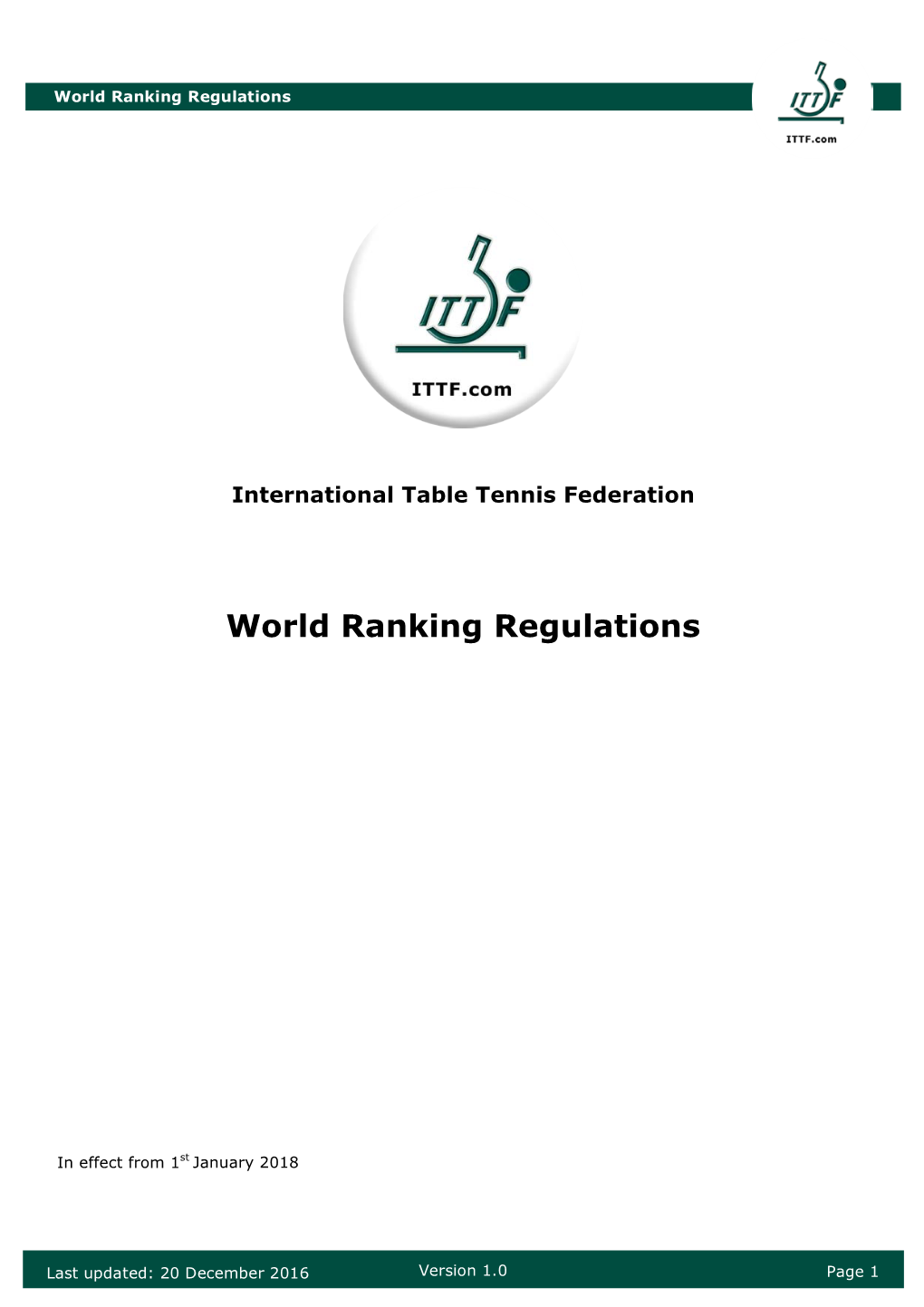 ITTF World Ranking Description 2018