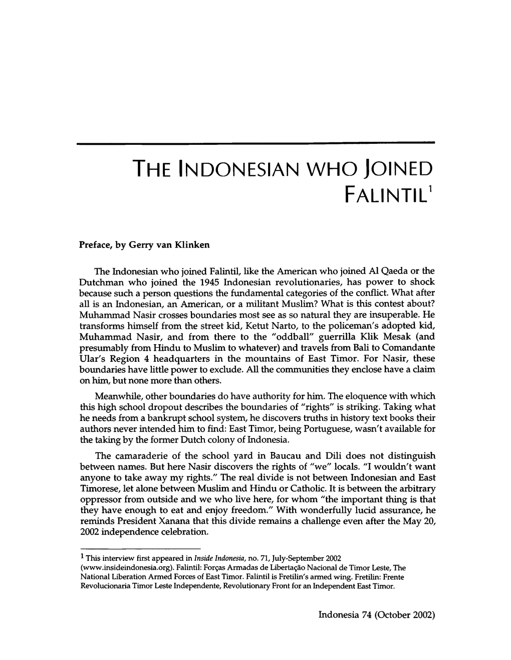 The Indonesian Who Joined Falintil'