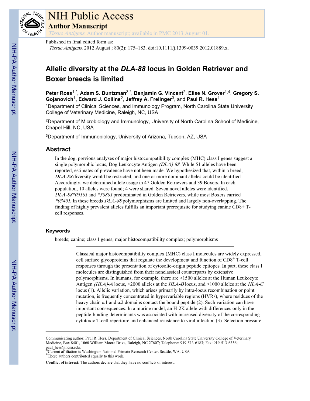 NIH Public Access Author Manuscript Tissue Antigens