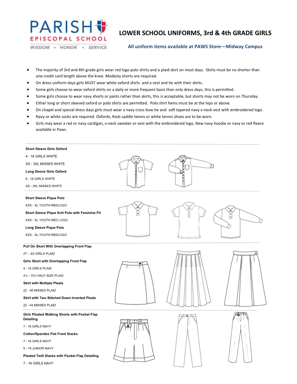 LOWER SCHOOL UNIFORMS, 3Rd & 4Th