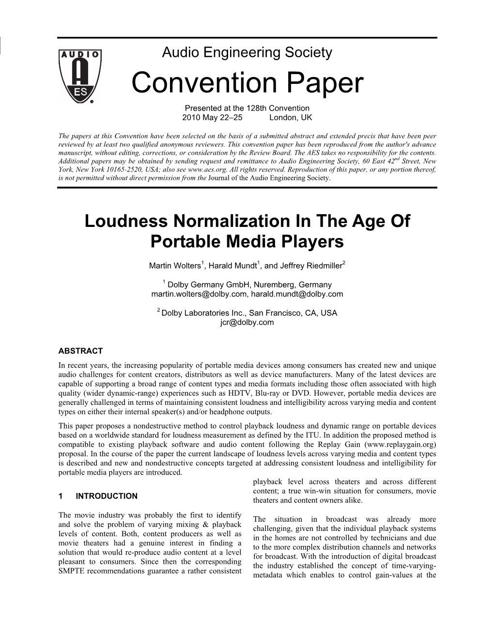 Audio Engineering Society Convention Paper