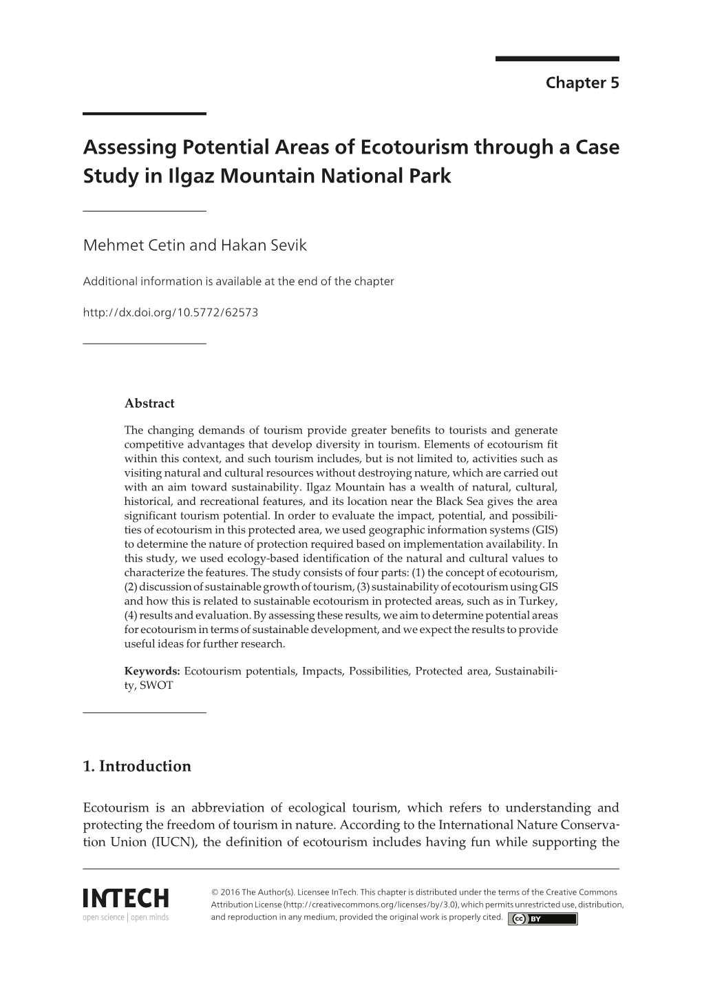 Assessing Potential Areas of Ecotourism Through a Case Study in Ilgaz Mountain National Park