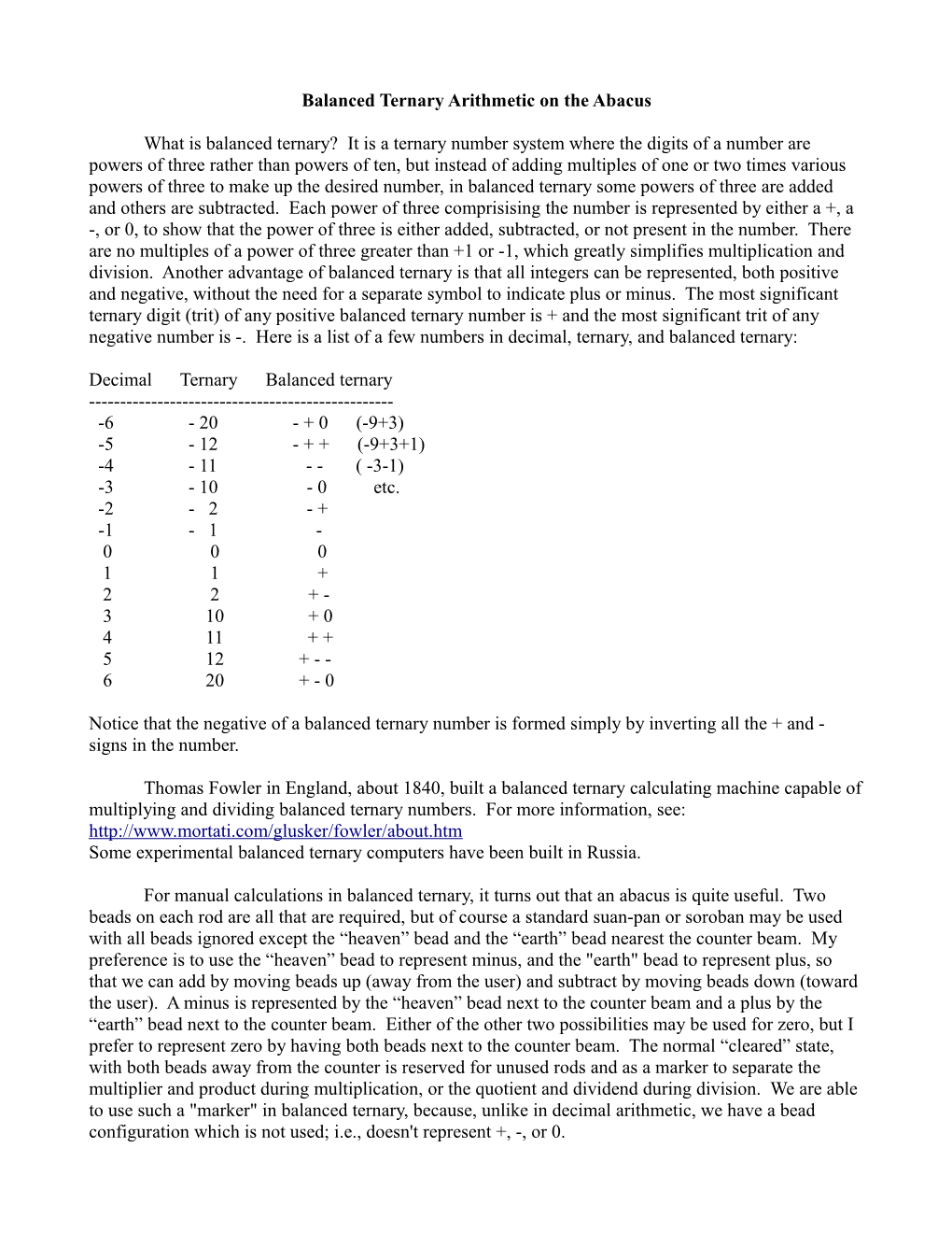 Balanced Ternary Arithmetic on the Abacus