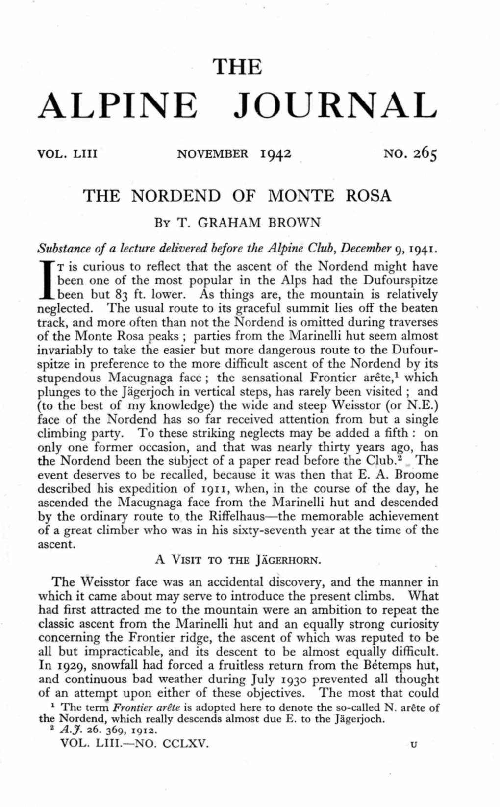 THE NORDEND of MONTE ROSA. T. Graham Brown