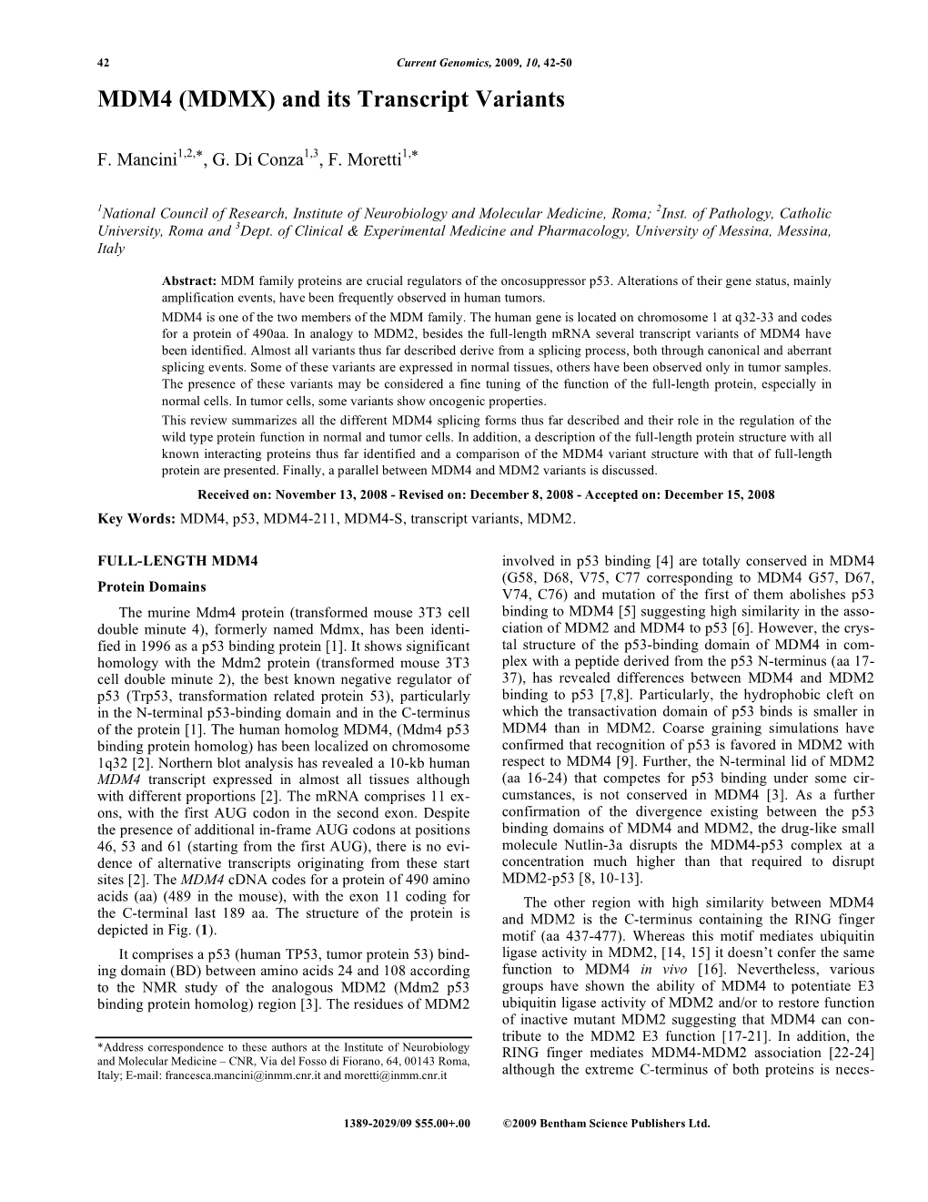 MDM4 (MDMX) and Its Transcript Variants