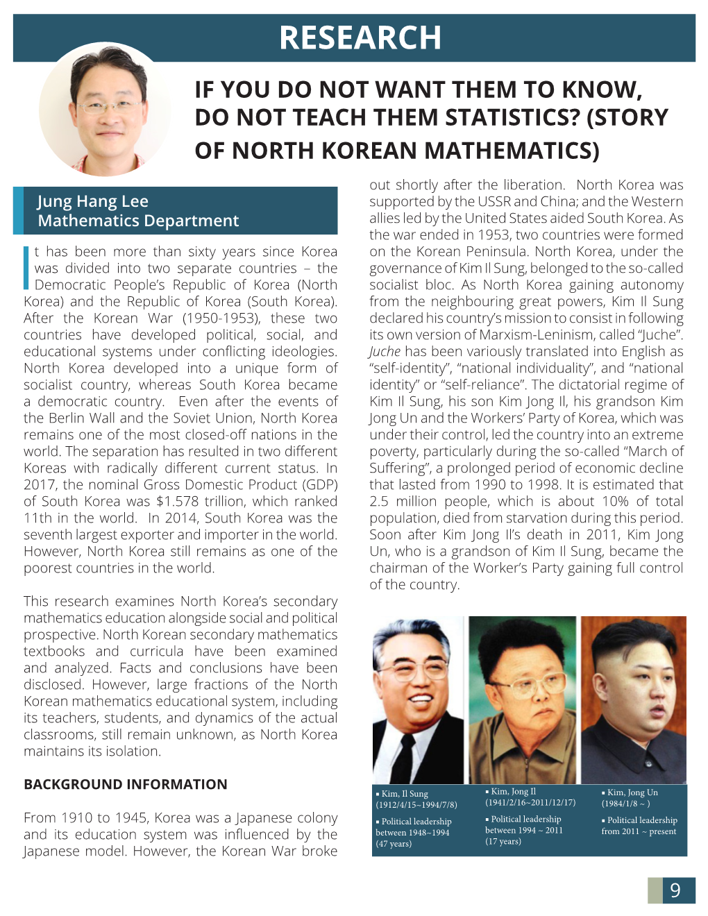 Research If You Do Not Want Them to Know, Do Not Teach Them Statistics? (Story of North Korean Mathematics)