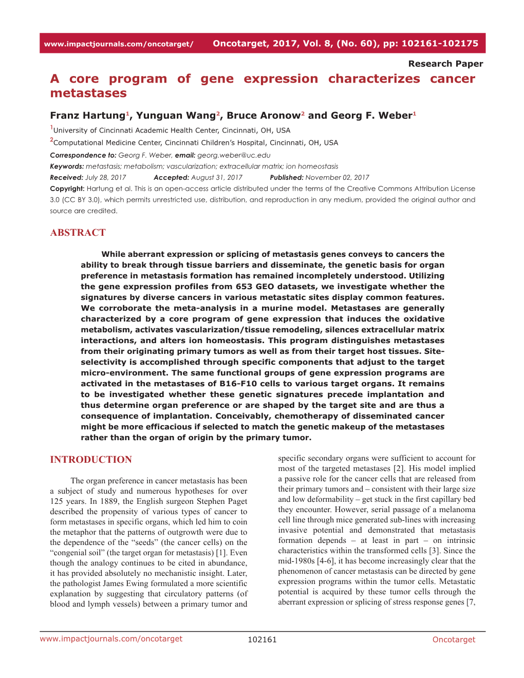 A Core Program of Gene Expression Characterizes Cancer Metastases