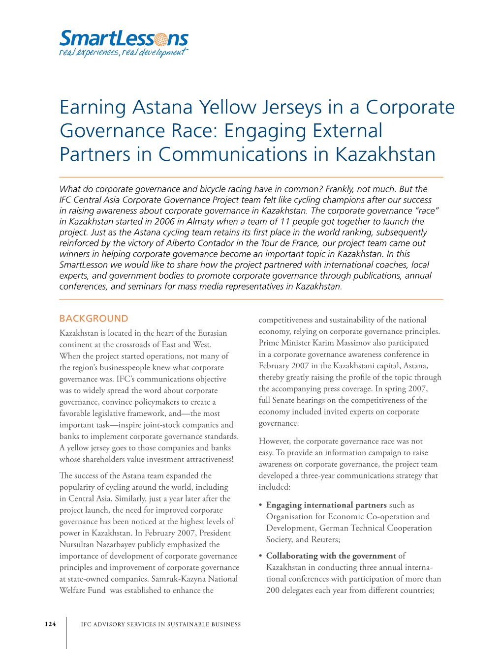 Earning Astana Yellow Jerseys in a Corporate Governance Race: Engaging External Partners in Communications in Kazakhstan