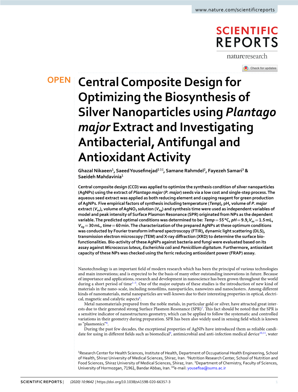 Central Composite Design for Optimizing the Biosynthesis Of