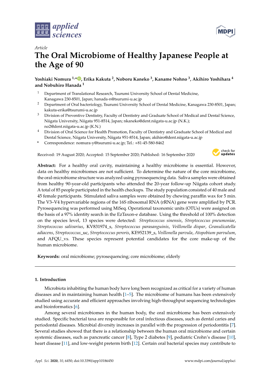 The Oral Microbiome of Healthy Japanese People at the Age of 90