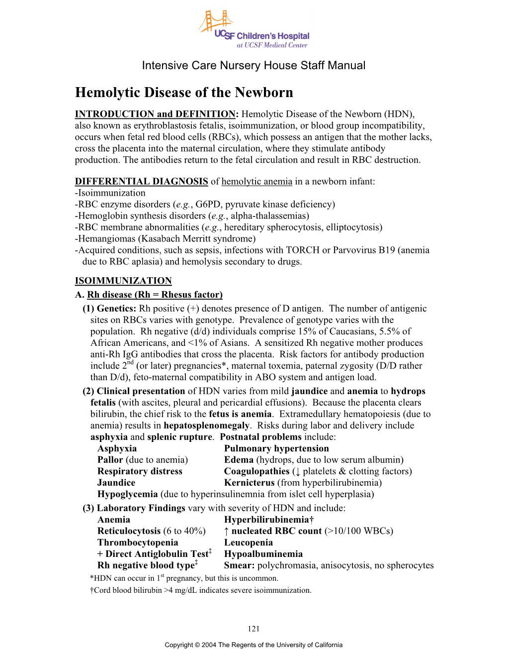 Hemolytic Disease of the Newborn