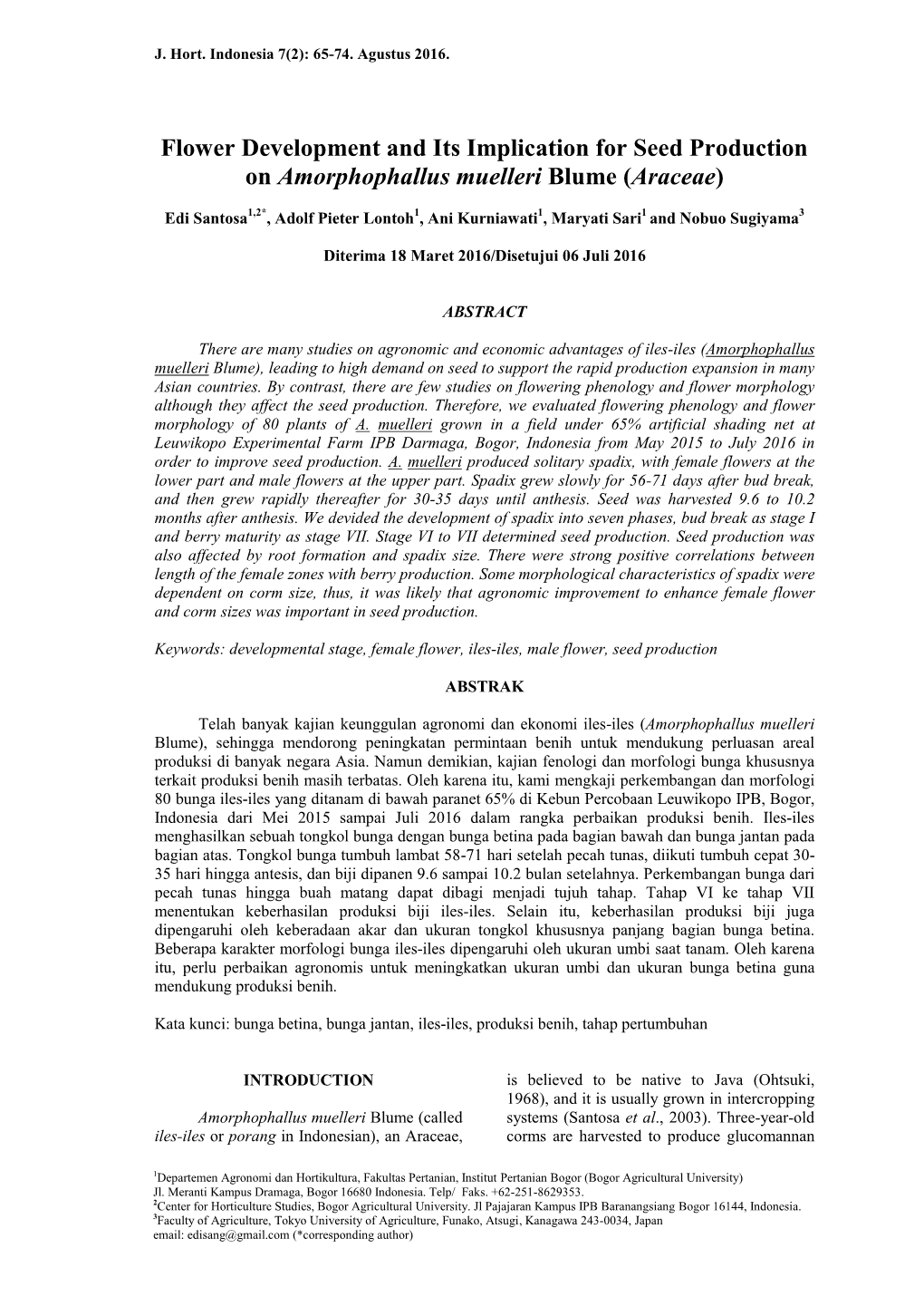 Flower Development and Its Implication for Seed Production on Amorphophallus Muelleri Blume (Araceae)