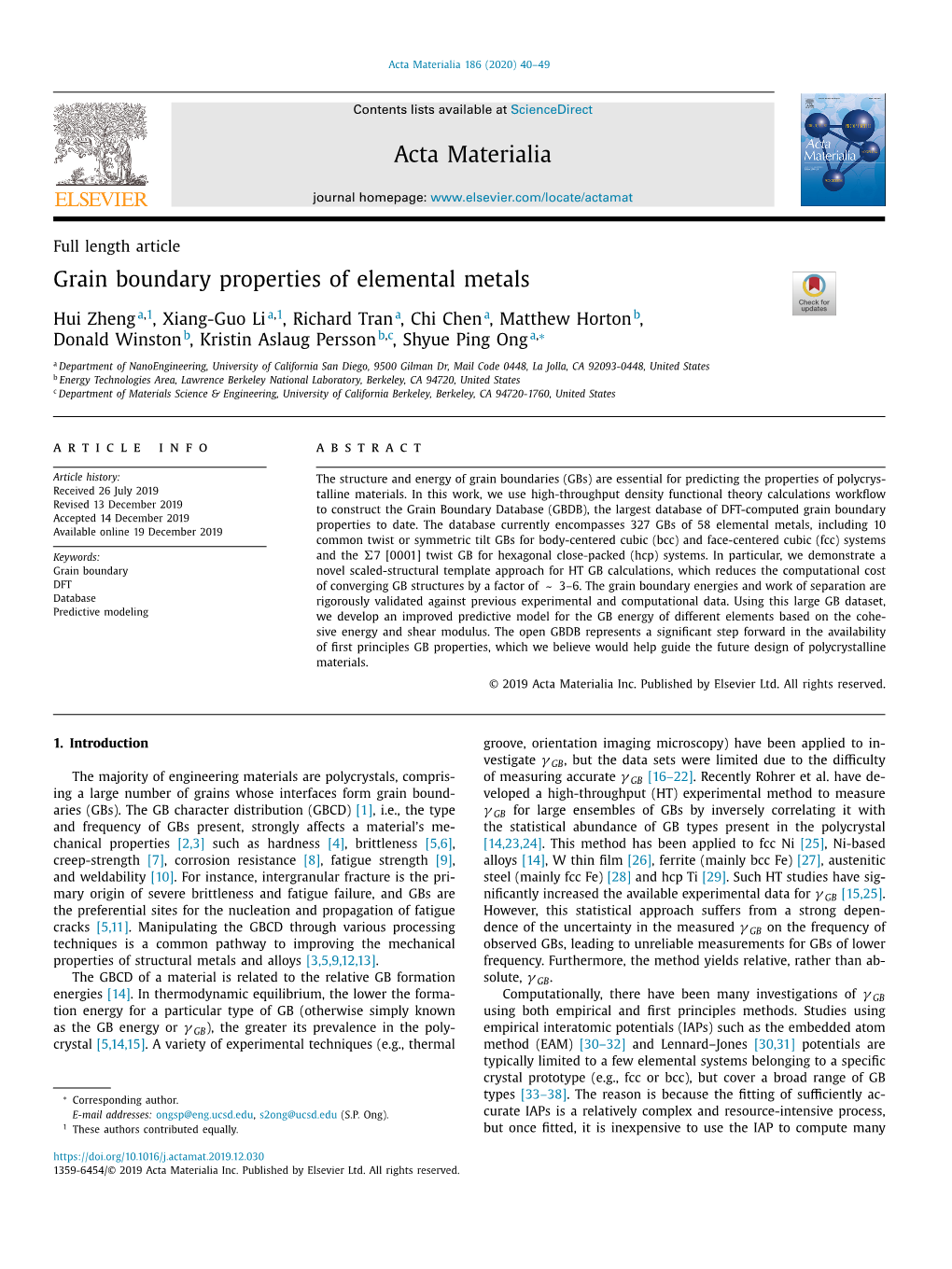 Grain Boundary Properties of Elemental Metals