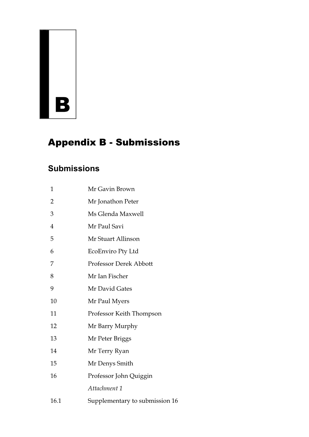Appendix B: Submissions