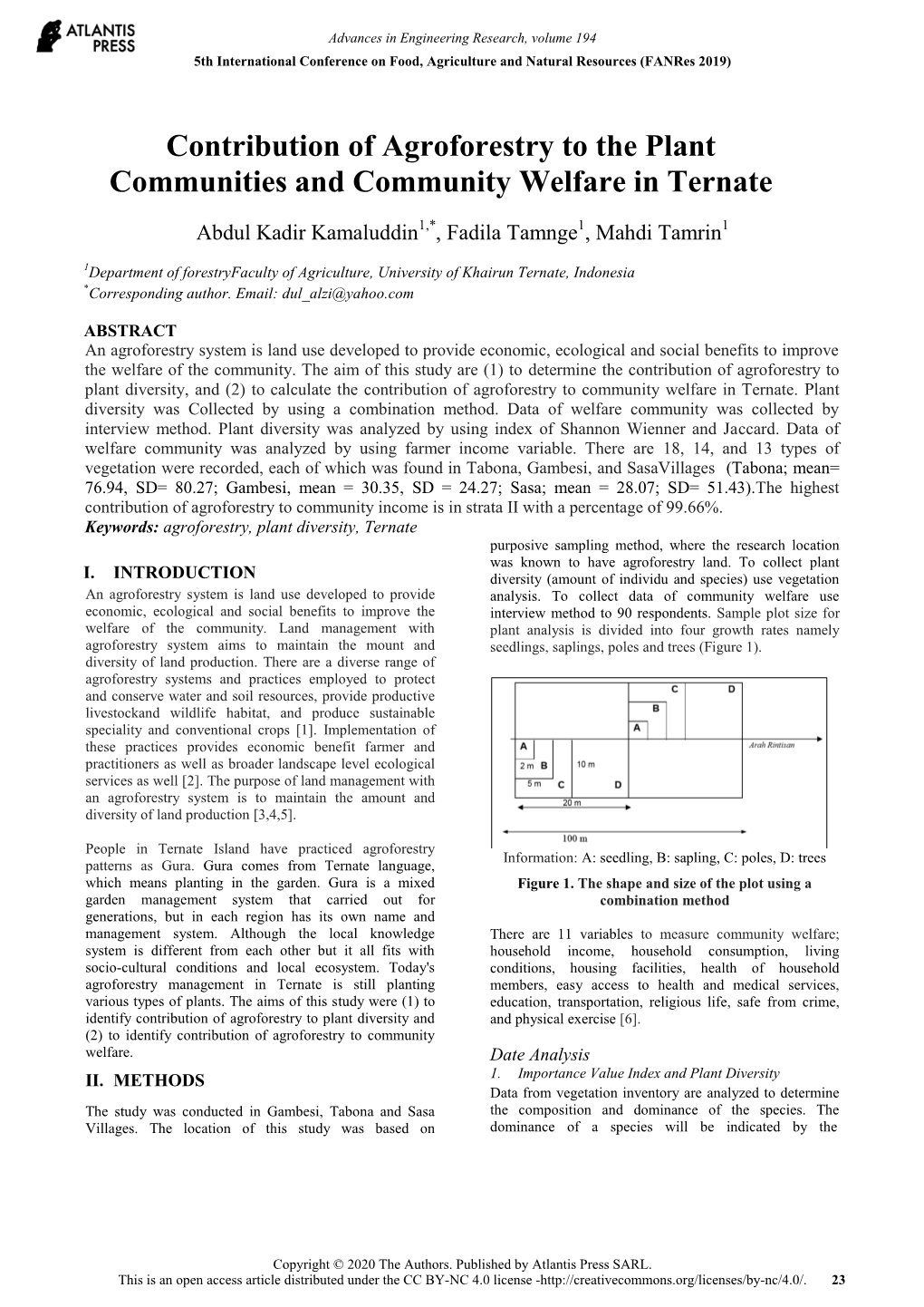 Contribution of Agroforestry to the Plant Communities and Community Welfare in Ternate