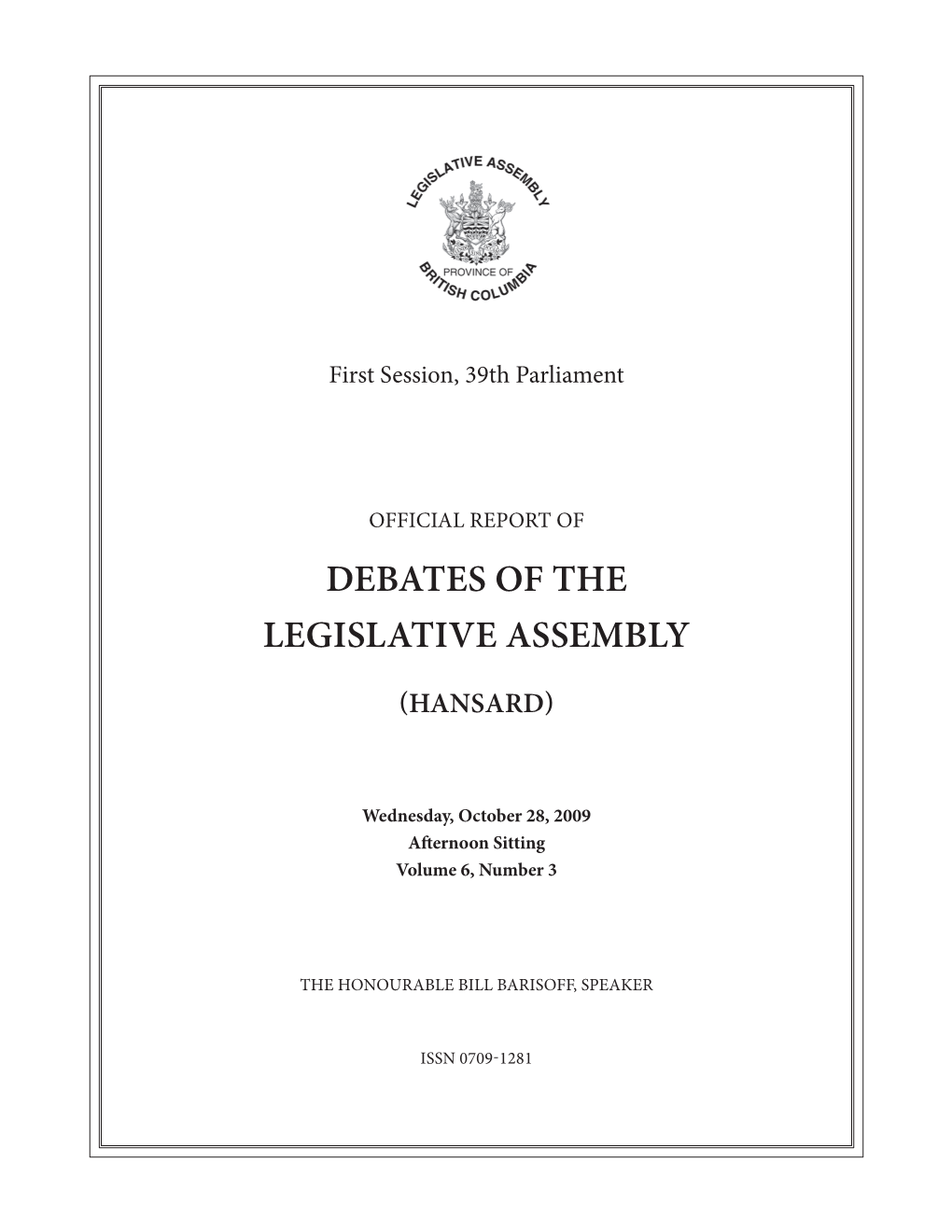 Debates of the Legislative Assembly