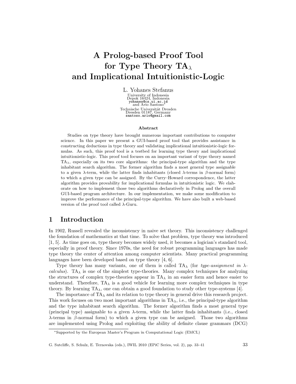 A Prolog-Based Proof Tool for Type Theory Taλ and Implicational Intuitionistic-Logic