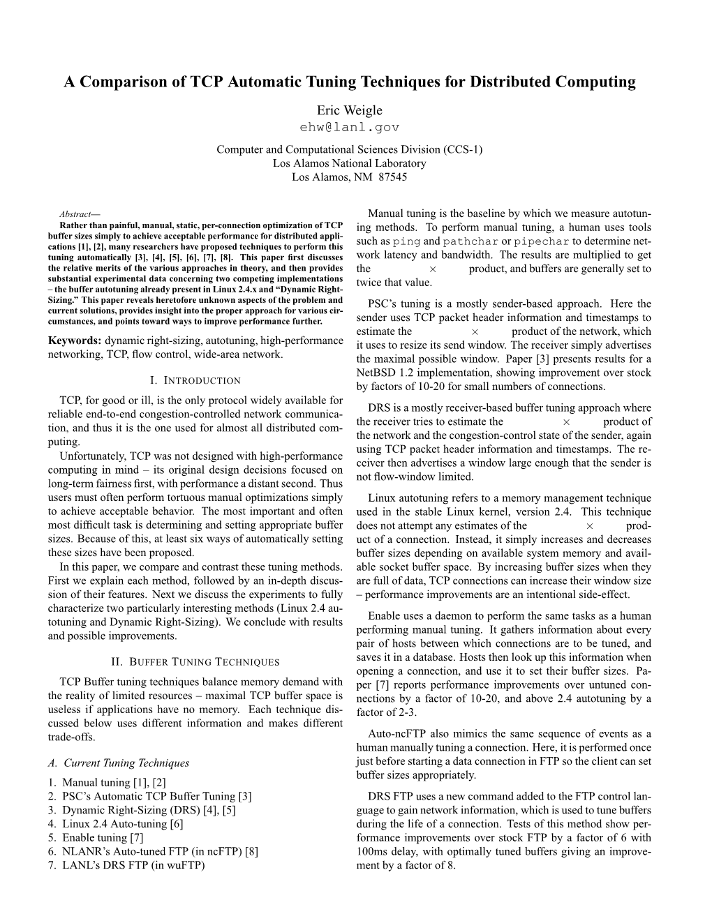 A Comparison of TCP Automatic Tuning Techniques for Distributed