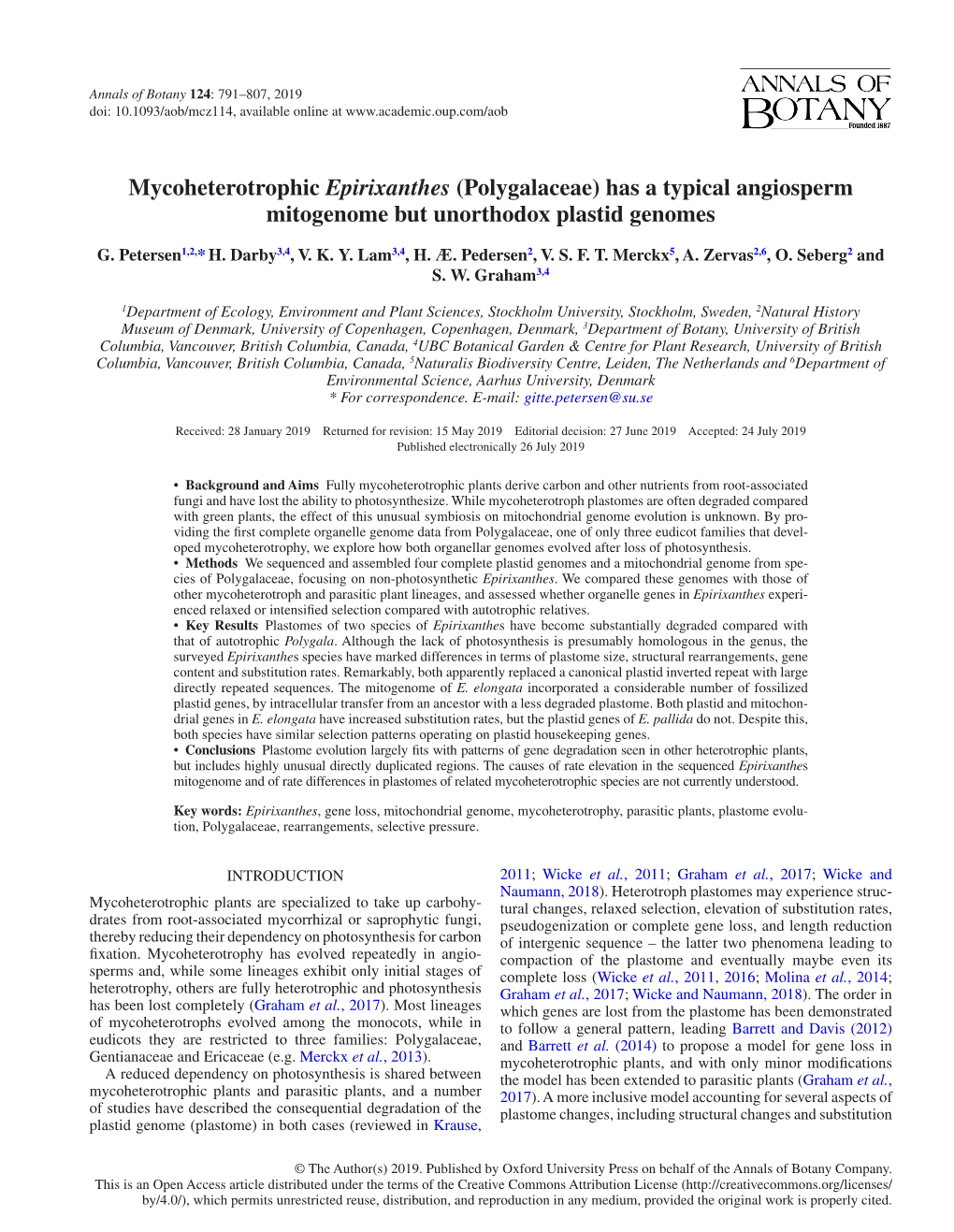 Mycoheterotrophic Epirixanthes (Polygalaceae) Has a Typical Angiosperm Mitogenome but Unorthodox Plastid Genomes