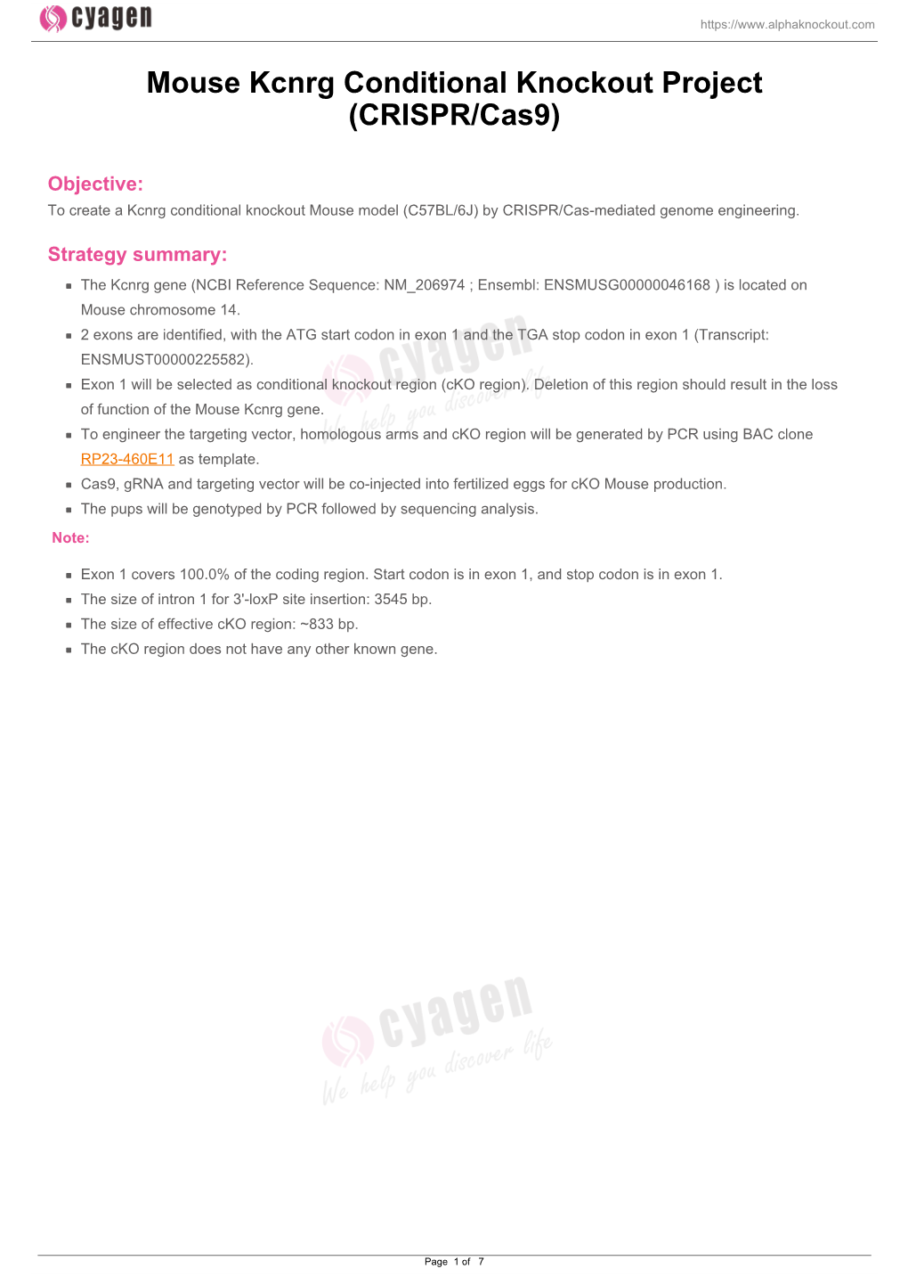 Mouse Kcnrg Conditional Knockout Project (CRISPR/Cas9)