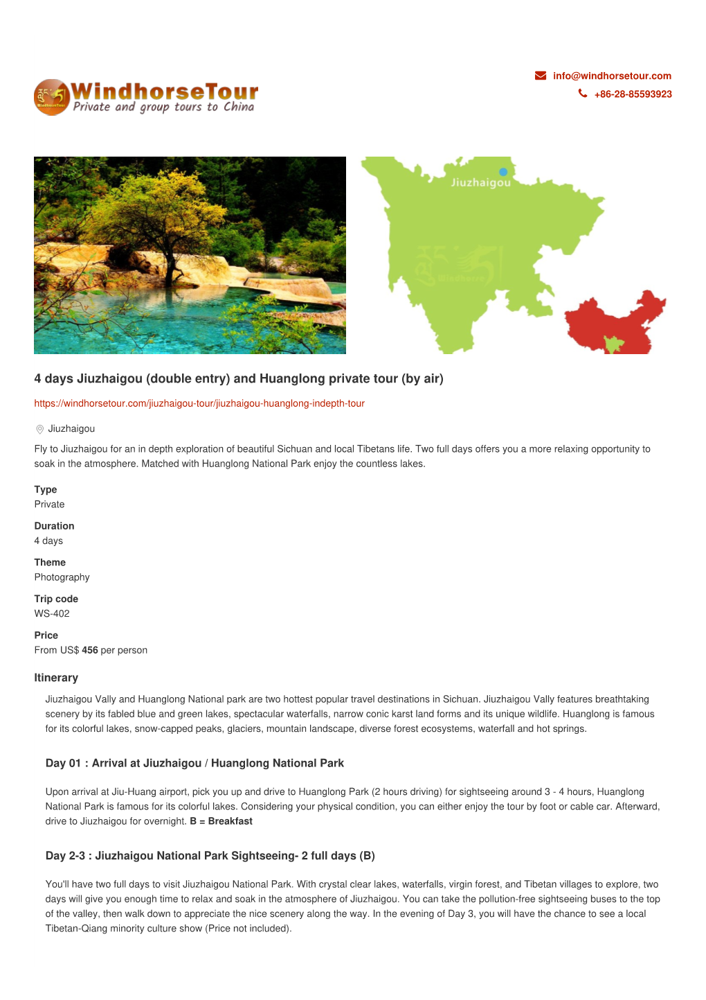 4 Days Jiuzhaigou (Double Entry) and Huanglong Private Tour (By Air)