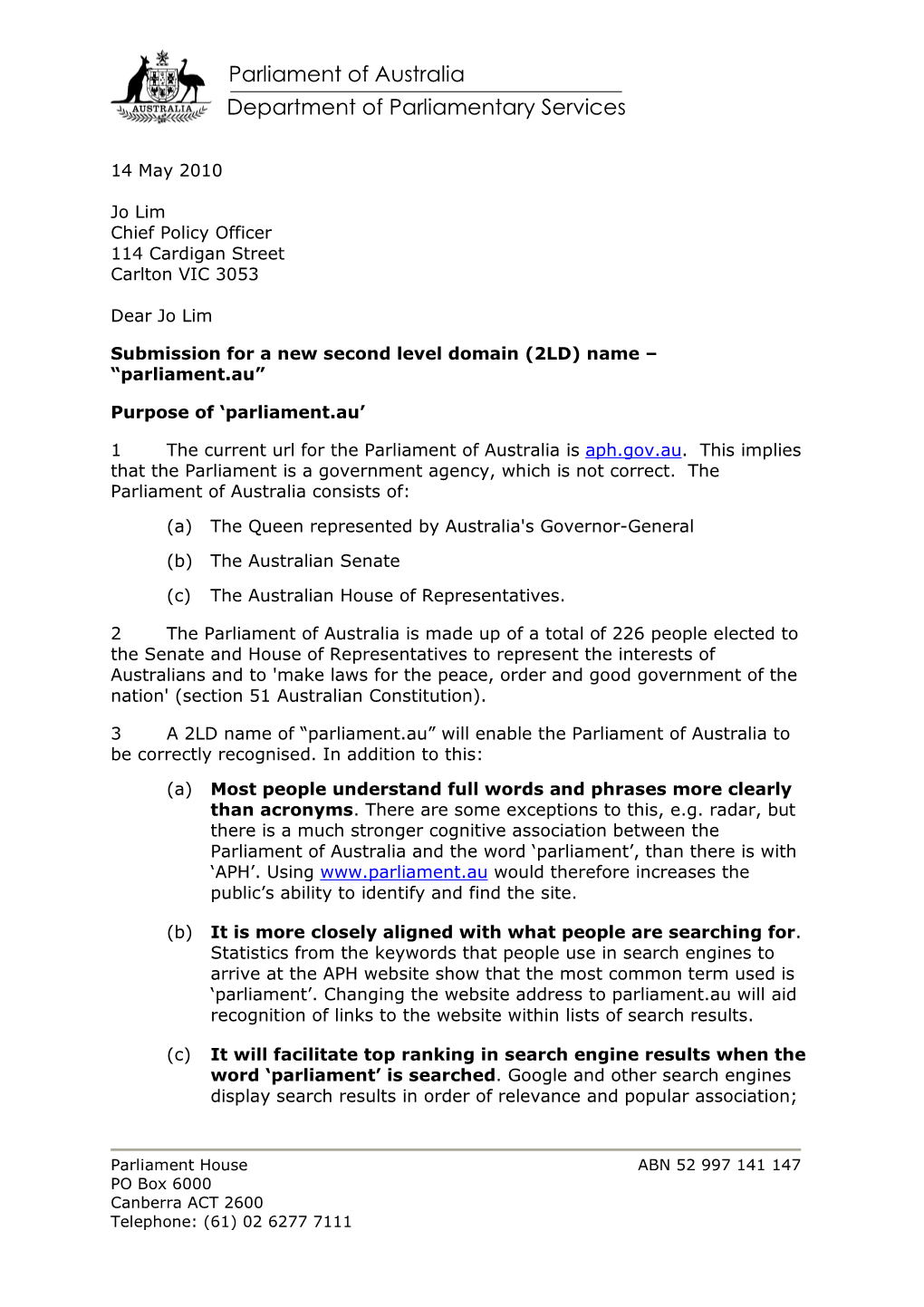 Parliament of Australia Department of Parliamentary Services