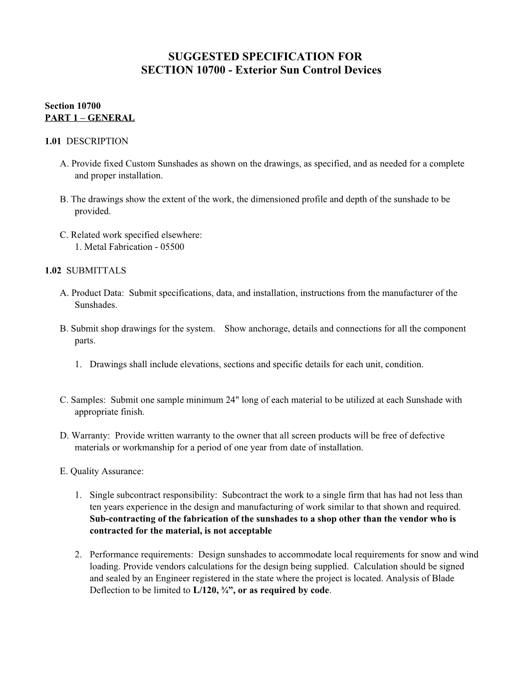 SECTION 10700 - Exterior Sun Control Devices