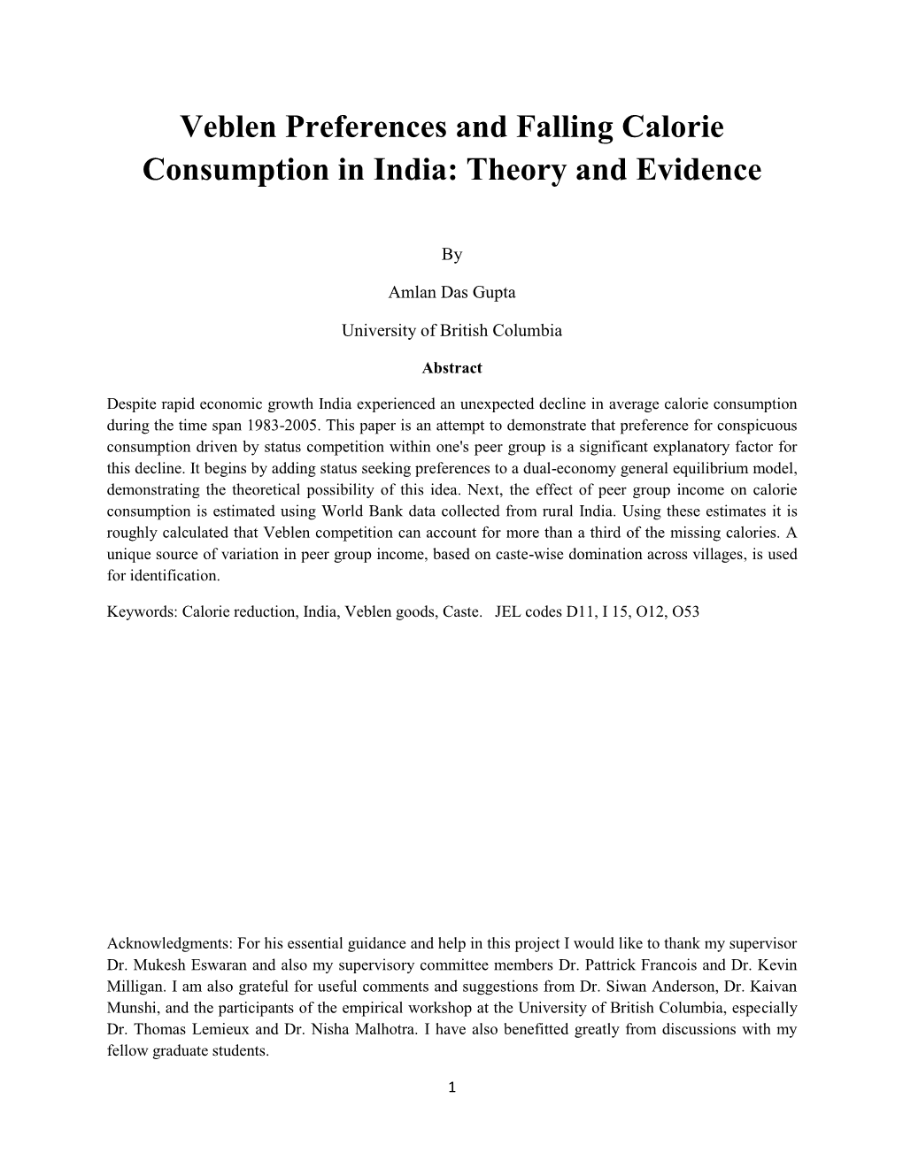 Veblen Preferences and Falling Calorie Consumption in India