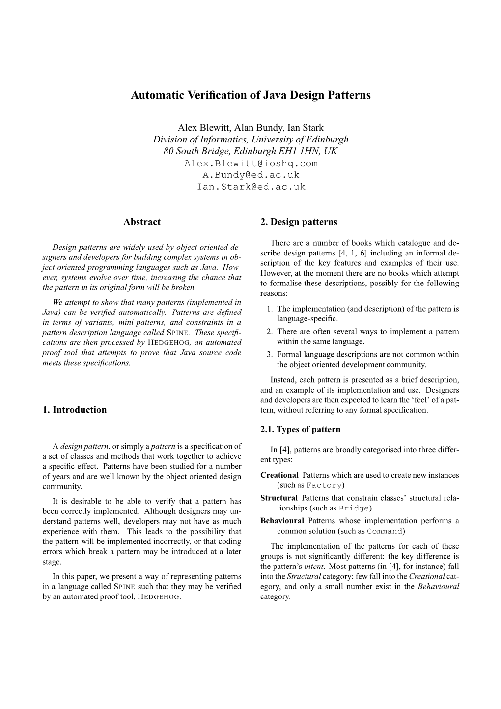 Automatic Verification of Java Design Patterns