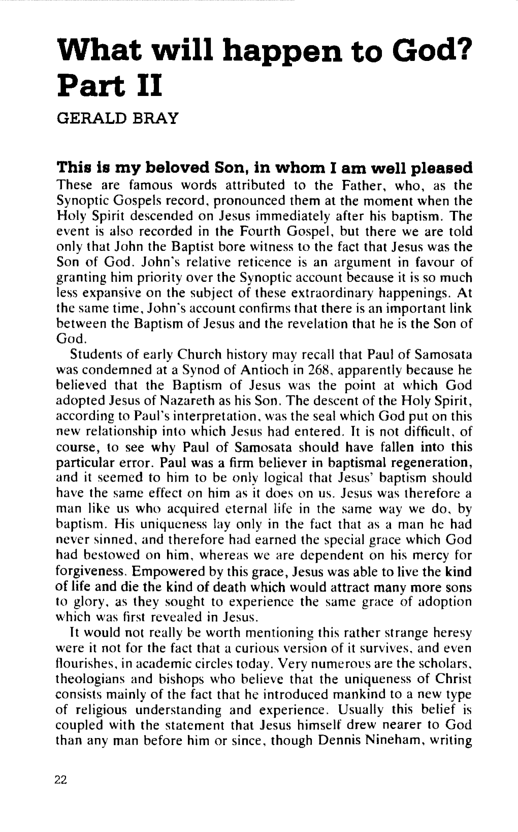 Gerald Bray, "What Will Happen to God? {Part II)," Churchman 101.1