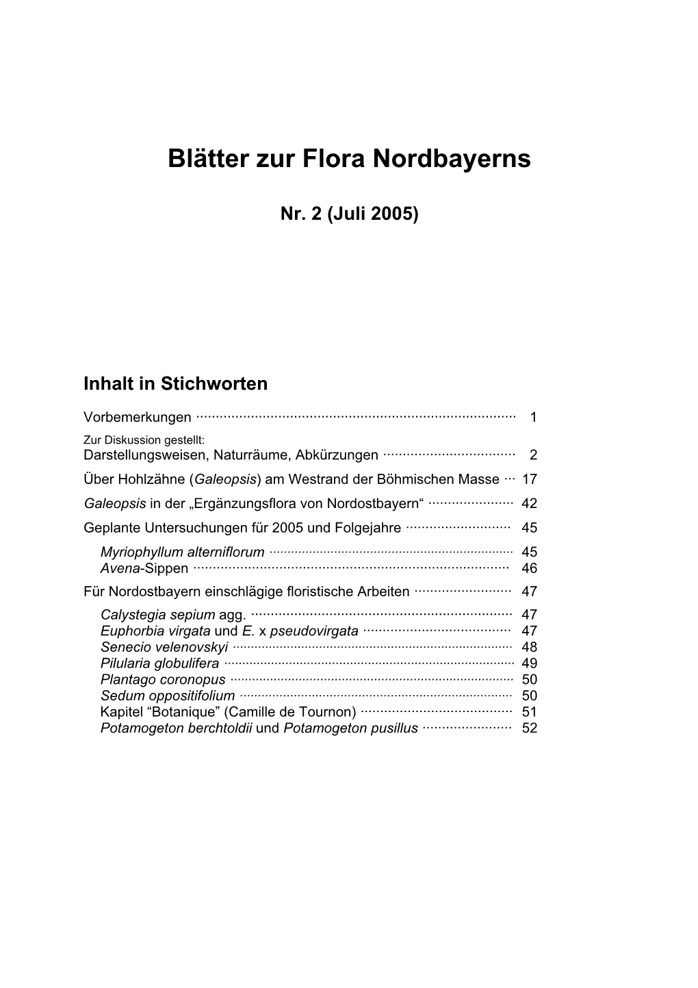 Blätter Zur Flora Nordbayerns