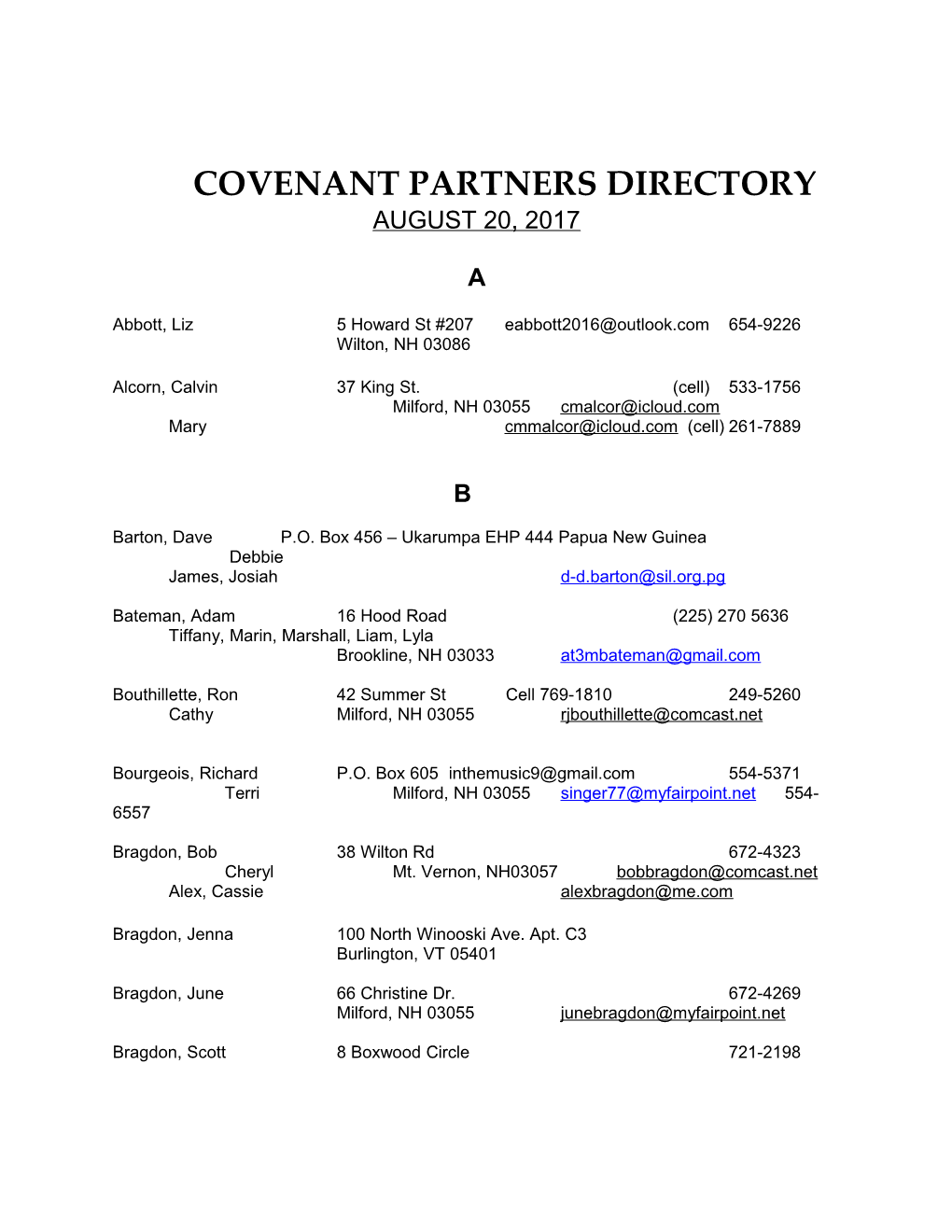 Covenant Partners Directory