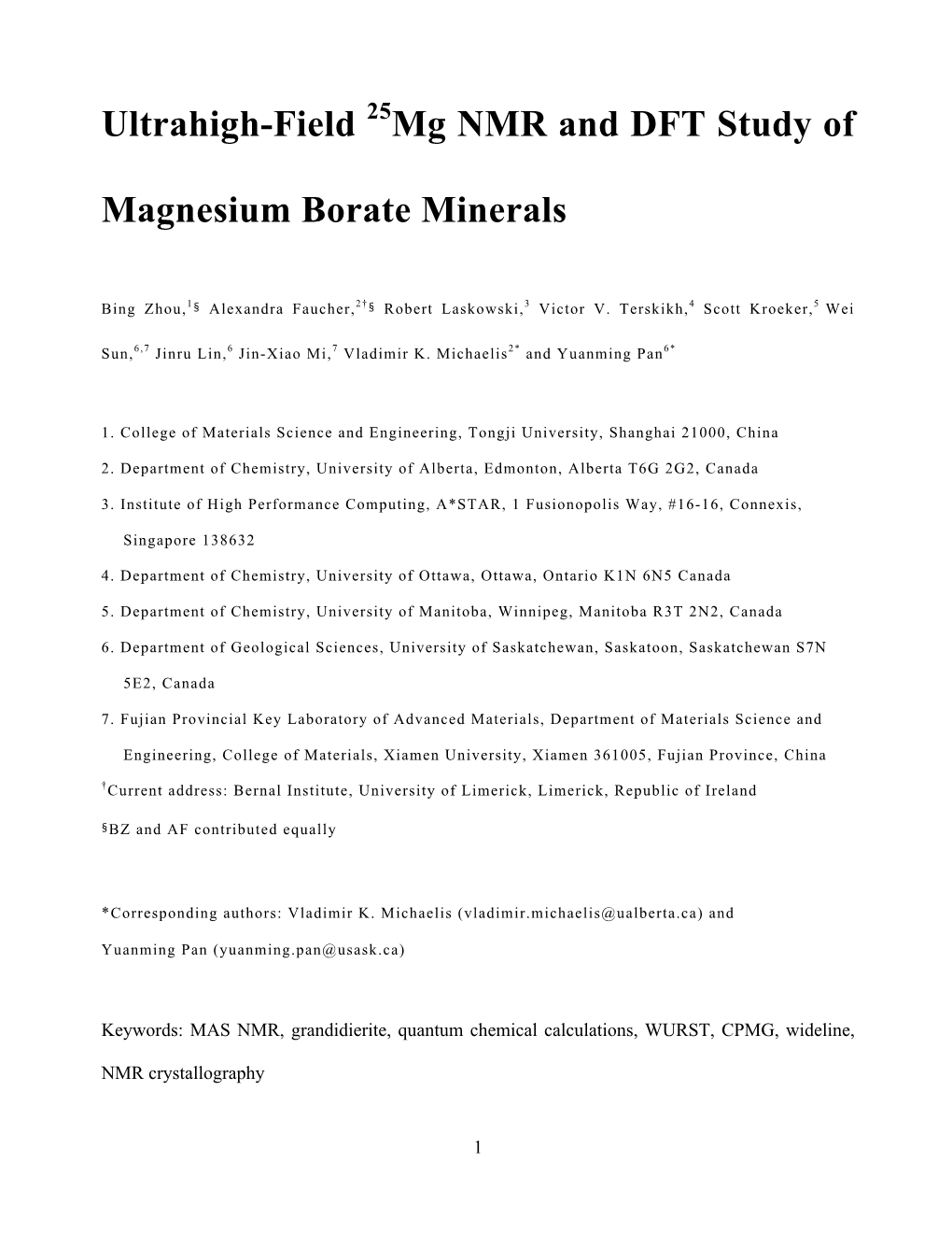 Ultrahigh-Field Mg NMR and DFT Study of Magnesium Borate Minerals