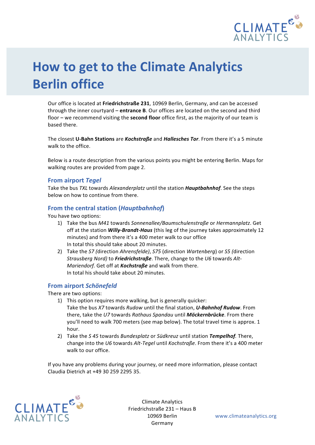 How to Get to the Climate Analytics Berlin Office