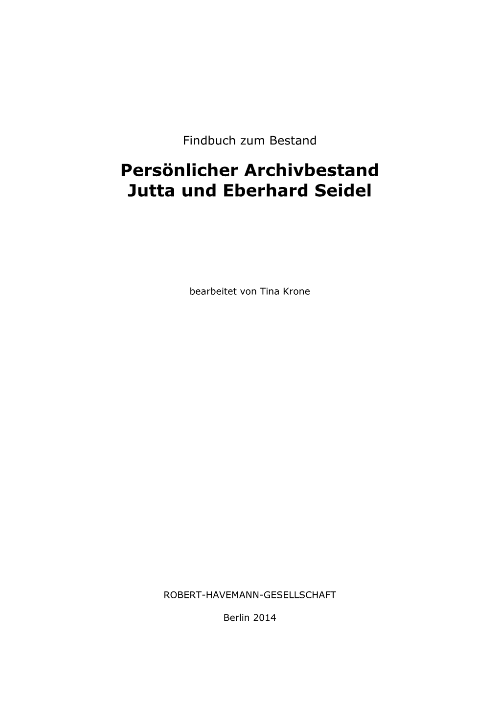 Findbuch Zum Bestand