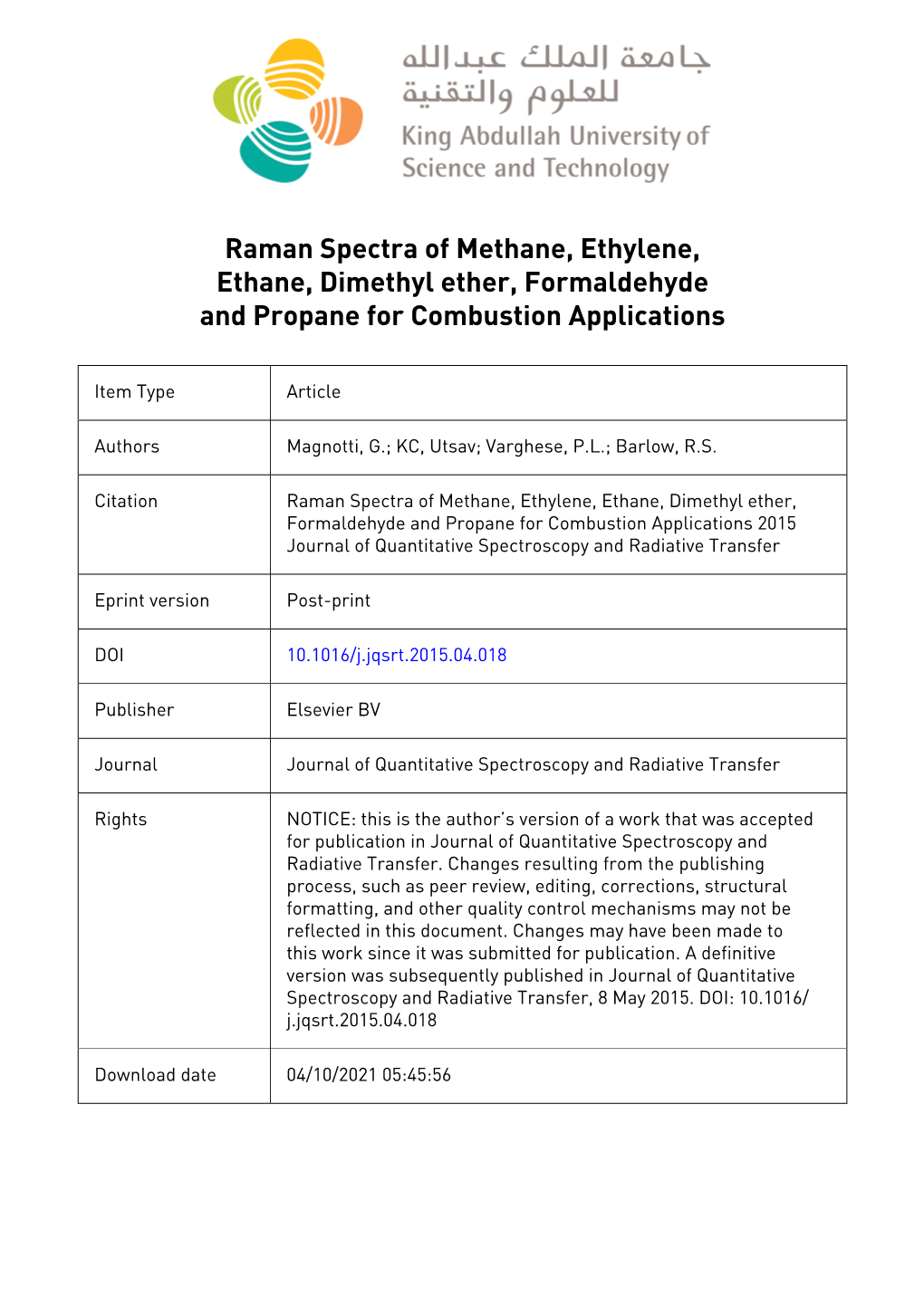 Raman Spectra of Methane, Ethylene, Ethane, Dimethyl Ether, Formaldehyde and Propane for Combustion Applications