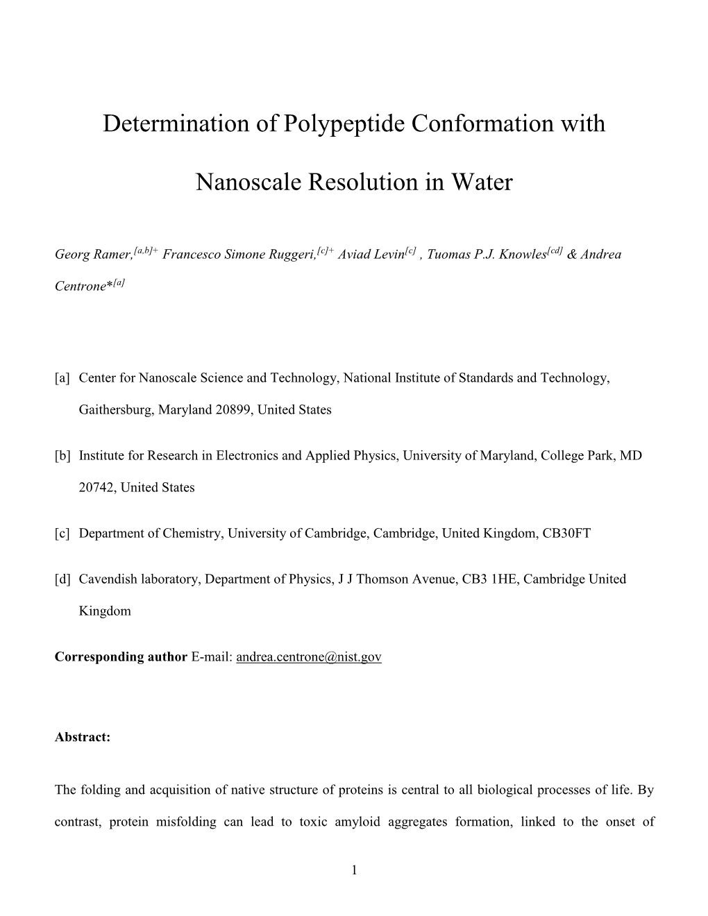 Determination of Polypeptide Conformation with Nanoscale