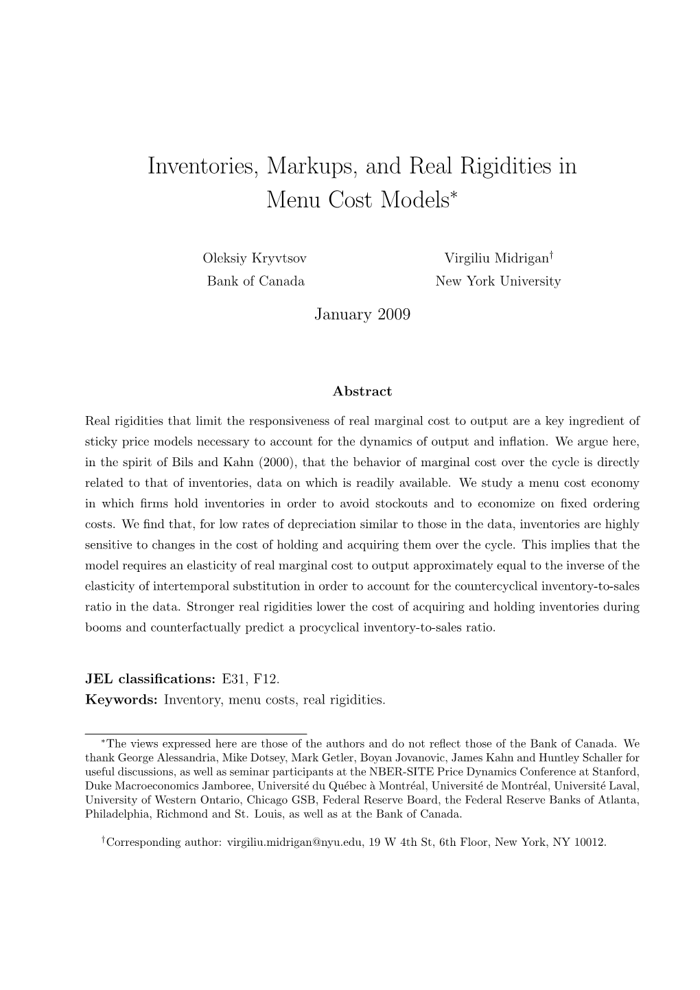 Inventories, Markups, and Real Rigidities in Menu Cost Models∗