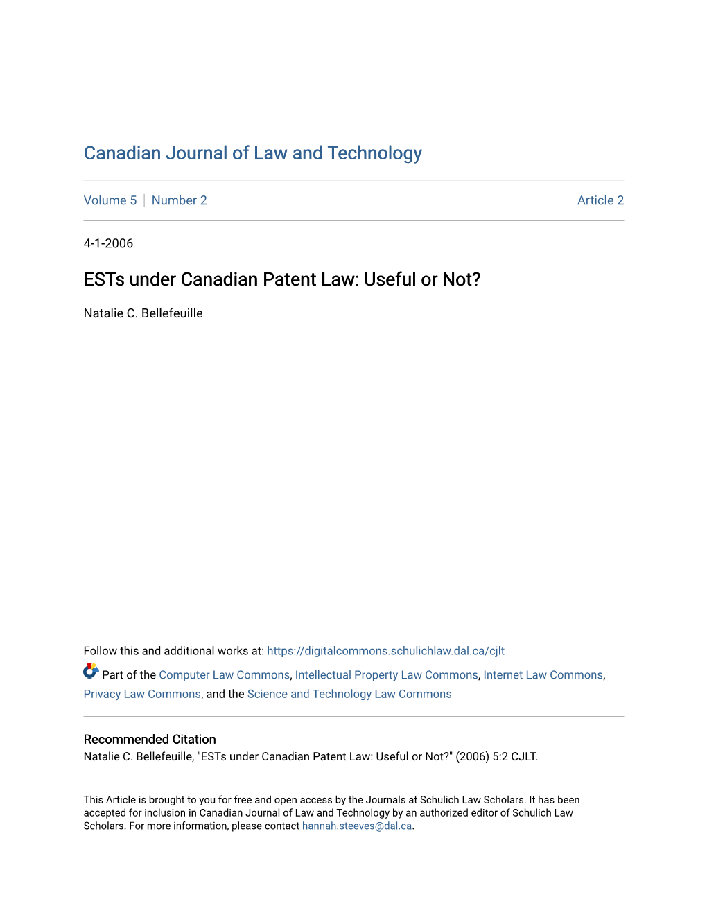 Ests Under Canadian Patent Law: Useful Or Not?