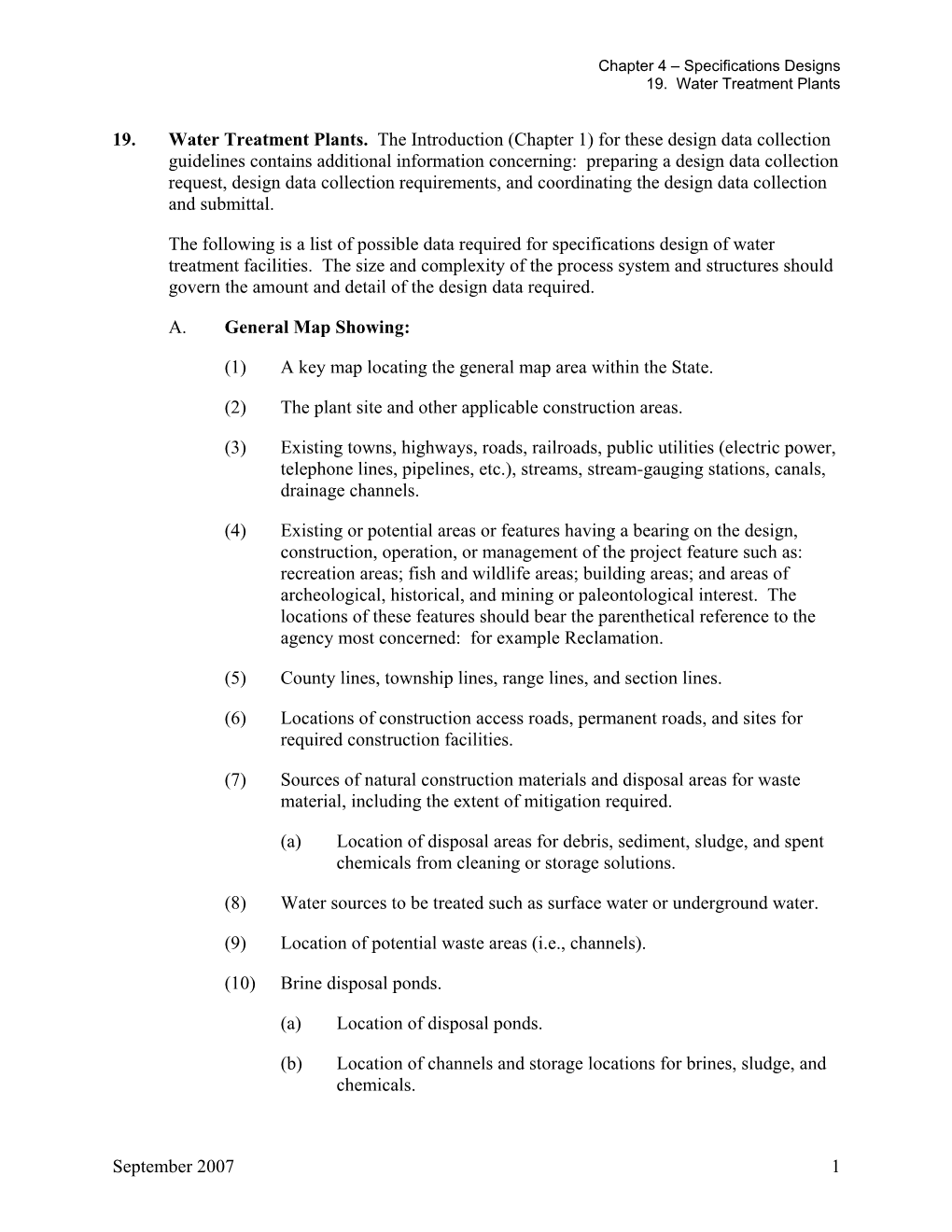 19. Water Treatment Plants. the Introduction (Chapter 1) for These