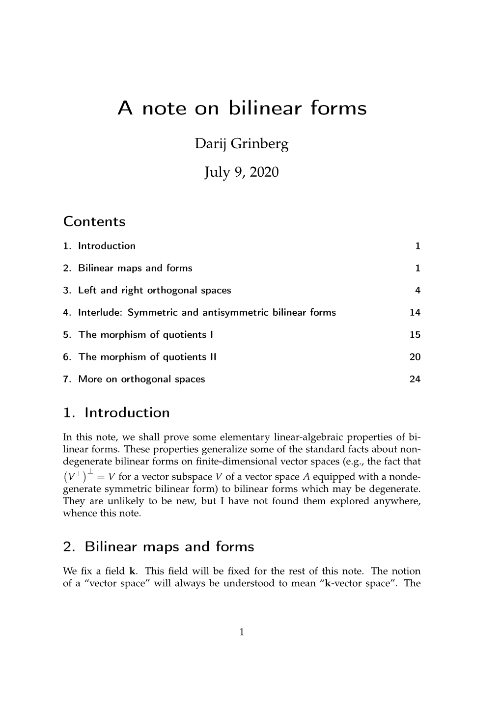 A Note on Bilinear Forms