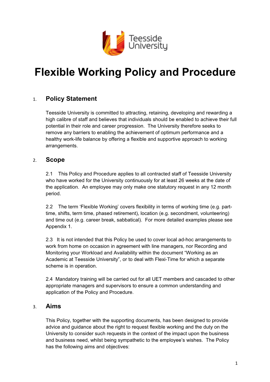 Flexible Working Policy and Procedure