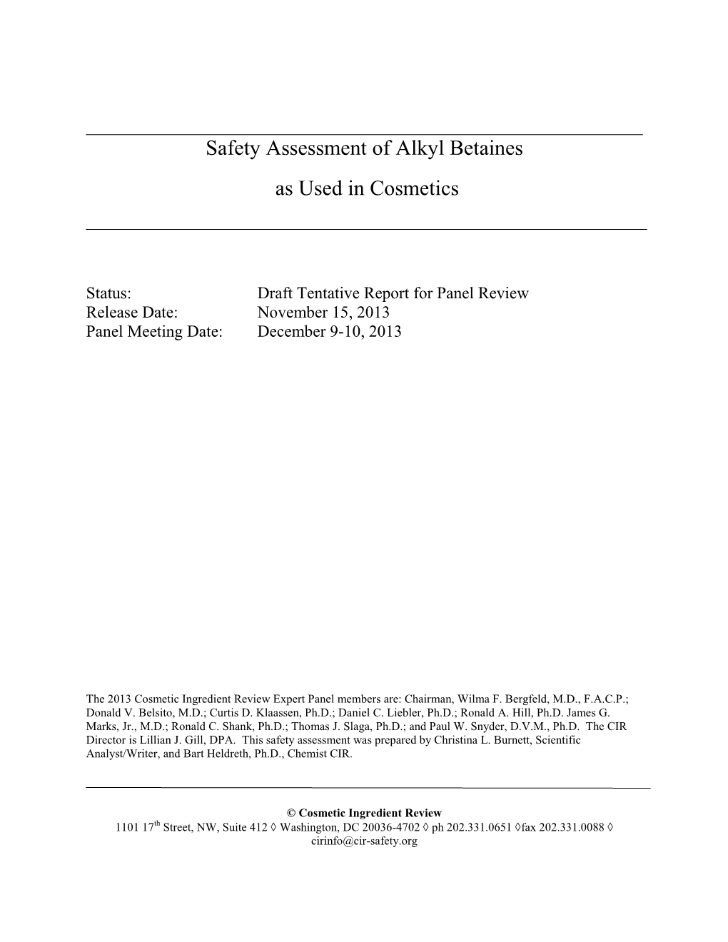 Safety Assessment of Alkyl Betaines As Used in Cosmetics