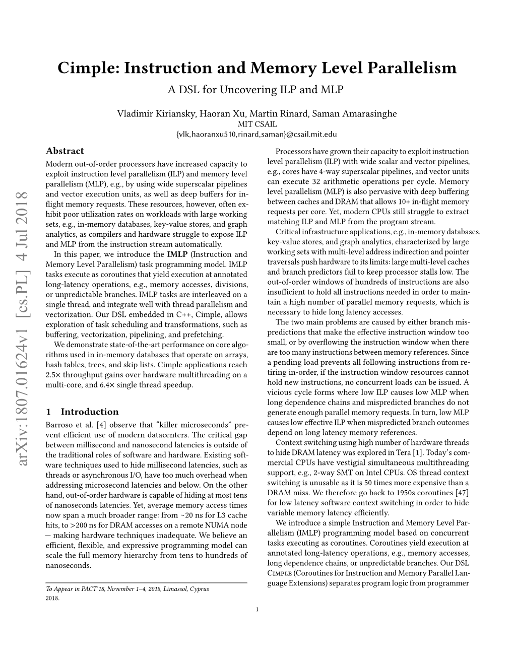 Cimple: Instruction and Memory Level Parallelism a DSL for Uncovering ILP and MLP