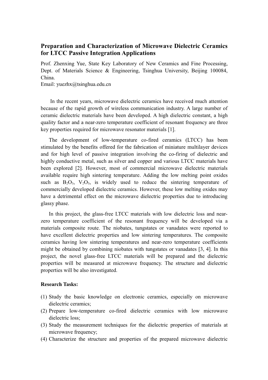 Preparation and Characterization of Microwave Dielectric Ceramics for LTCC Passive Integration