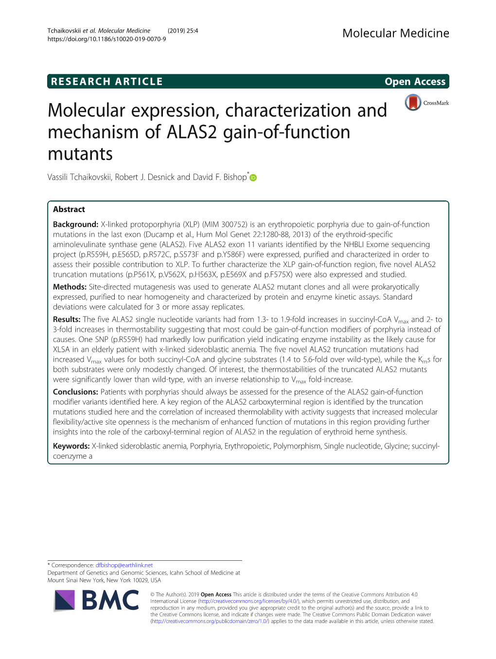 Molecular Expression, Characterization and Mechanism of ALAS2 Gain-Of-Function Mutants Vassili Tchaikovskii, Robert J