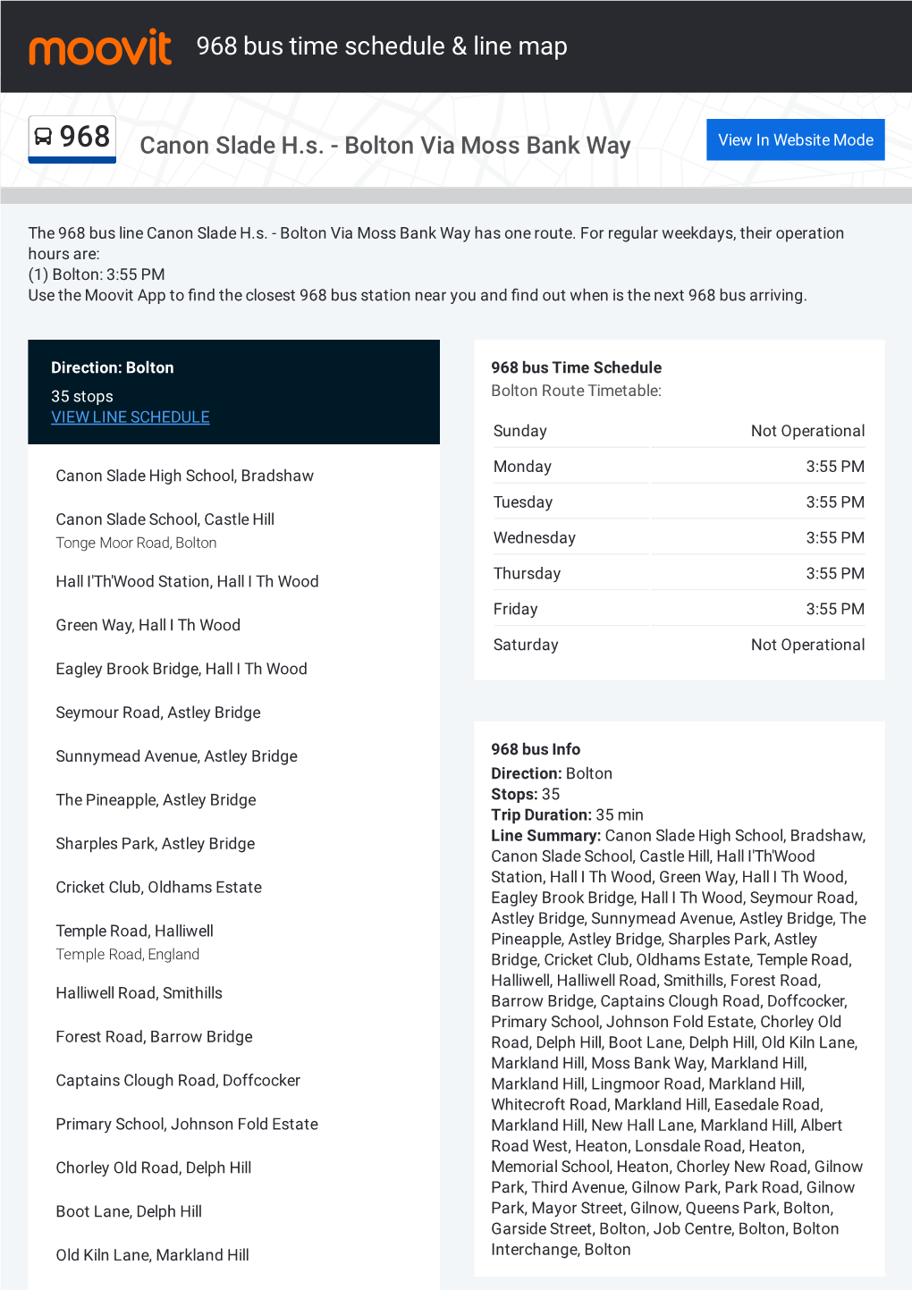 968 Bus Time Schedule & Line Route