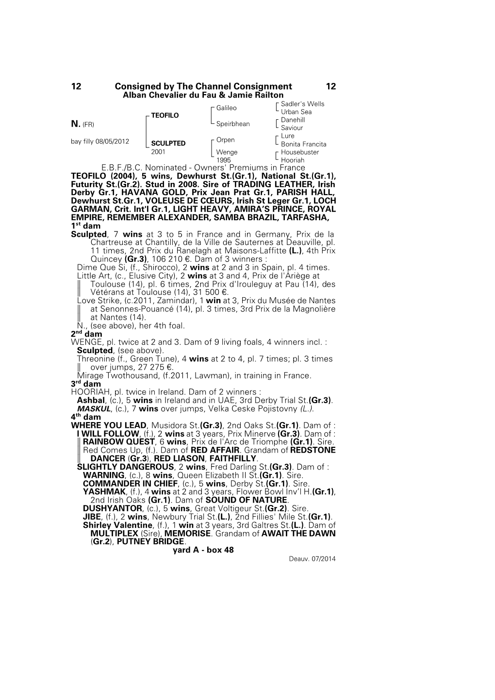 12 Consigned by the Channel Consignment 12 Alban Chevalier Du Fau & Jamie Railton Sadler's Wells Galileo Urban Sea TEOFILO Danehill N